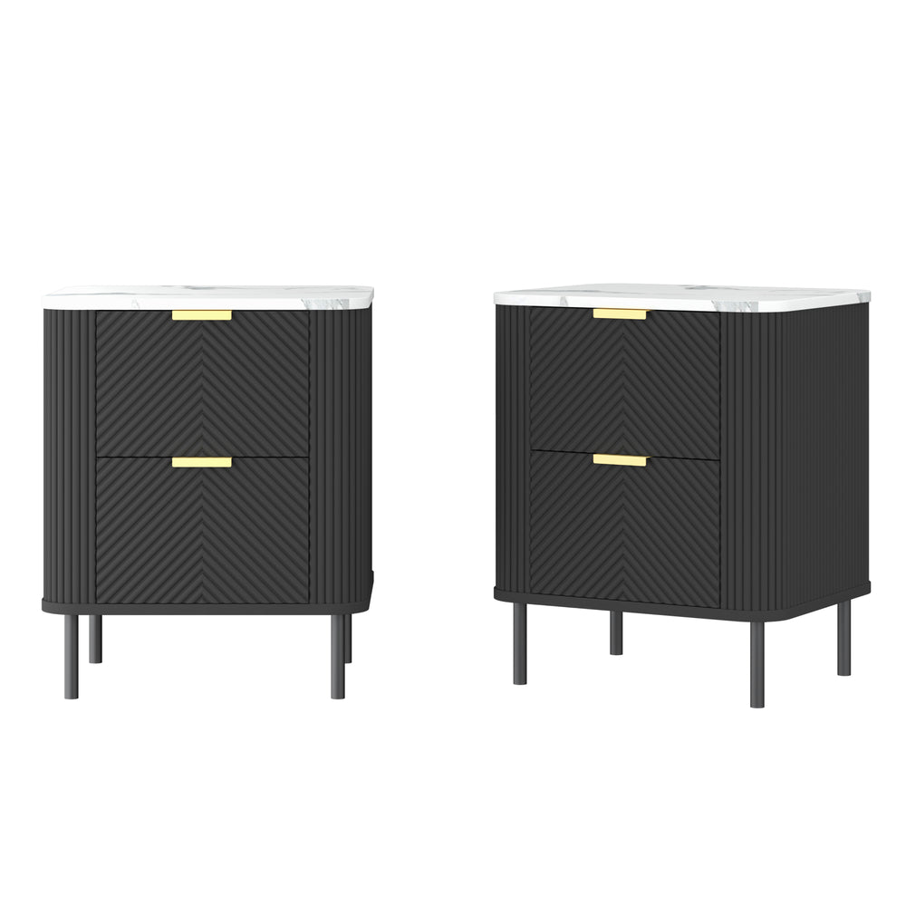Nachtkastje set van 2 Olvehok 55x52x38 cm marmerlook wit en zwart [en.casa] 