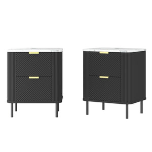 Nachtkastje set van 2 Olvehok 55x52x38 cm marmerlook wit en zwart [en.casa] 