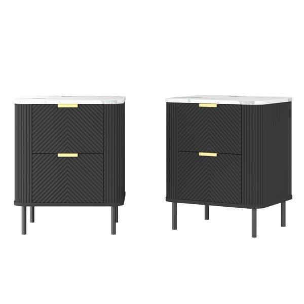 Nachtkastje set van 2 Olvehok 55x52x38 cm marmerlook wit en zwart [en.casa] 