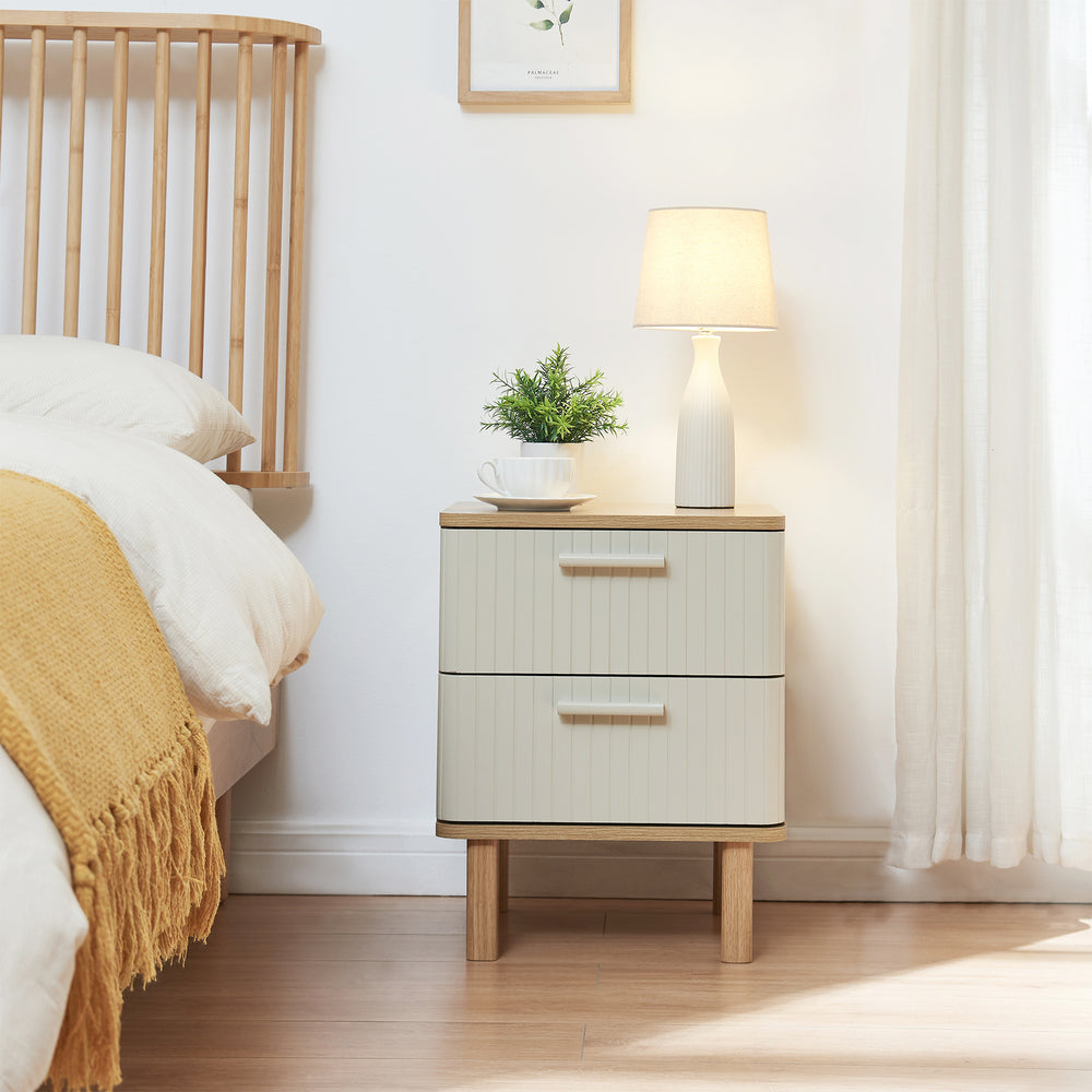 Nachtkastje Ferrersp 50x40x40 cm eikenkleurig havermout en naturel [en.casa]