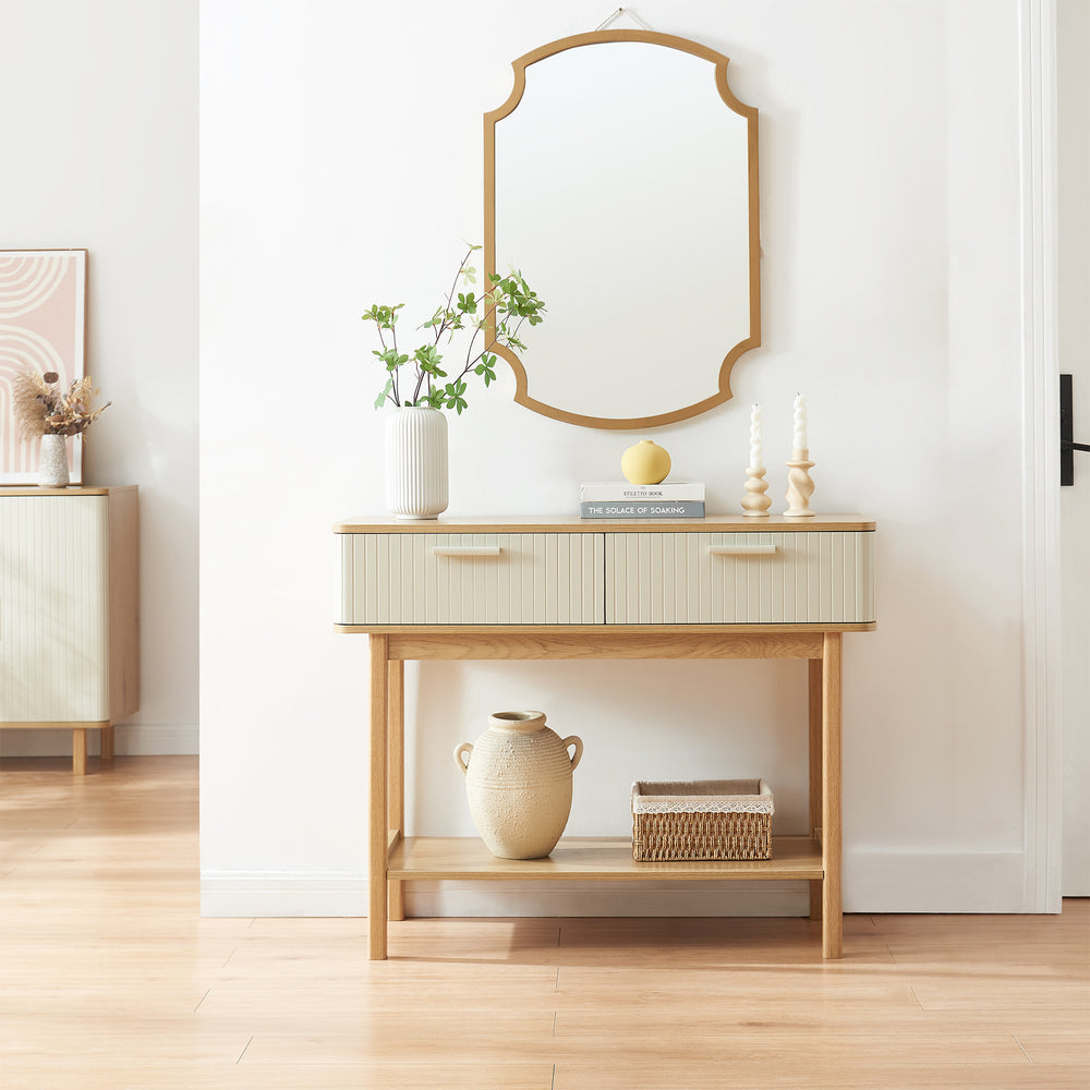 Consoletafel Ferrersp 100x40x80 cm eikenkleurig havermout en naturel [en.casa]