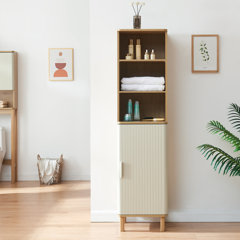 Badkamerkast Ferrersp 160x42x35 cm eikenkleurig havermout en naturel [en.casa]