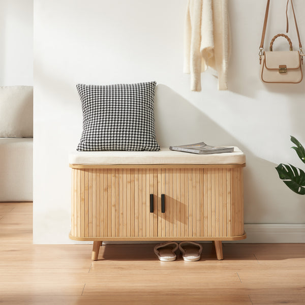 Schoenenkast Tvedestrand met zitkussen 50x80x40 cm naturel en beige [en.casa]