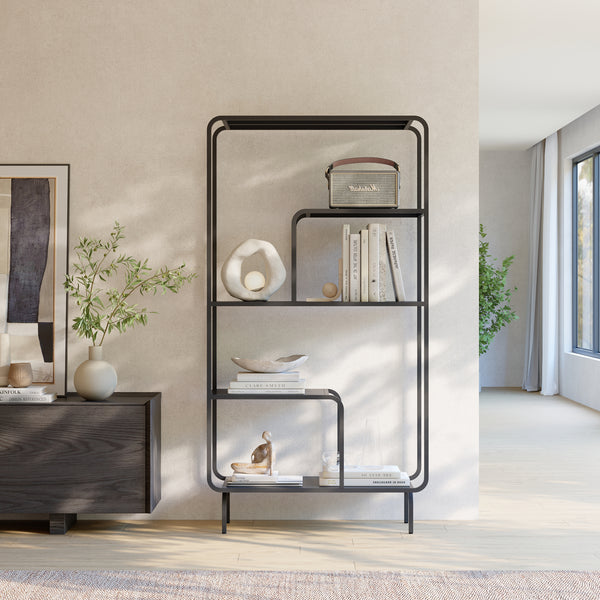 Boekenkast Færder 145x76x33 cm zwart mat [en.casa]