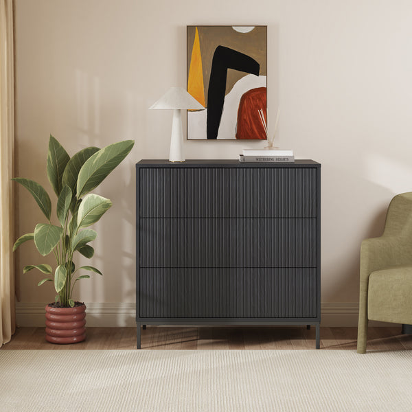 Ladekast Nykapin commode met 3 lades 80x80x40 cm zwart [en.casa] 