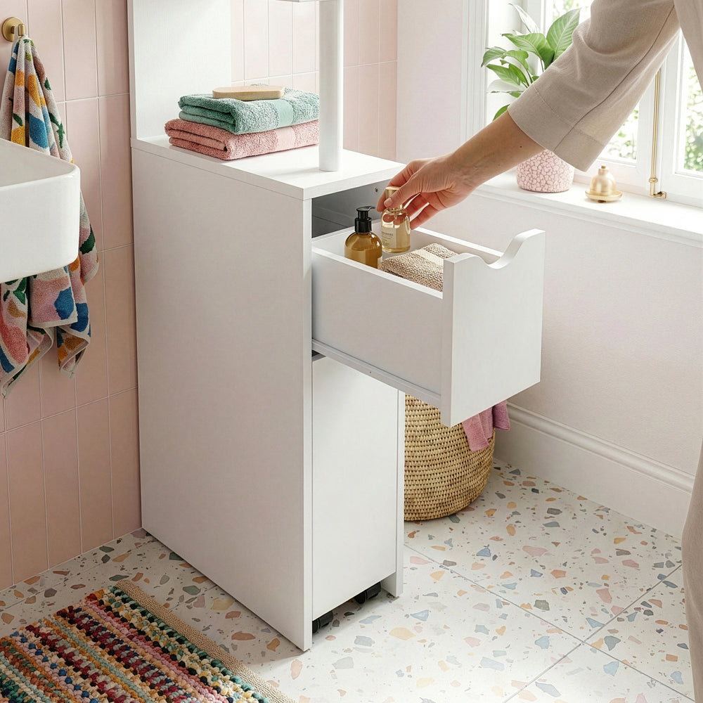 Nisplank met uittrekbare lade Fadeskimma 113x19x45 cm Wit [en.casa]