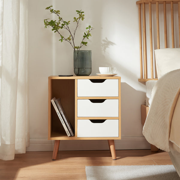 Nachtkastje Bordkak 55x48x30 cm eikenkleurig en wit [en.casa]
