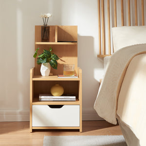 Nachtkastje Bordkak met opbergrek 75x35x30 cm eikenkleurig en wit [en.casa]