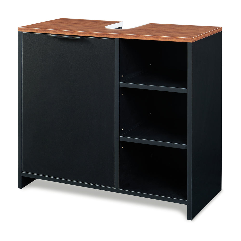 Wastafelonderkast Trond 60x66x30 cm Zwart/Walnootlook [en.casa]