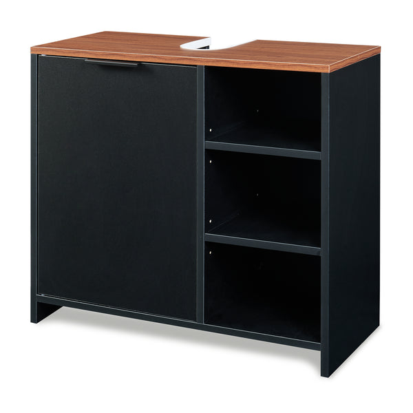 Wastafelonderkast Trond 60x66x30 cm Zwart/Walnootlook [en.casa]