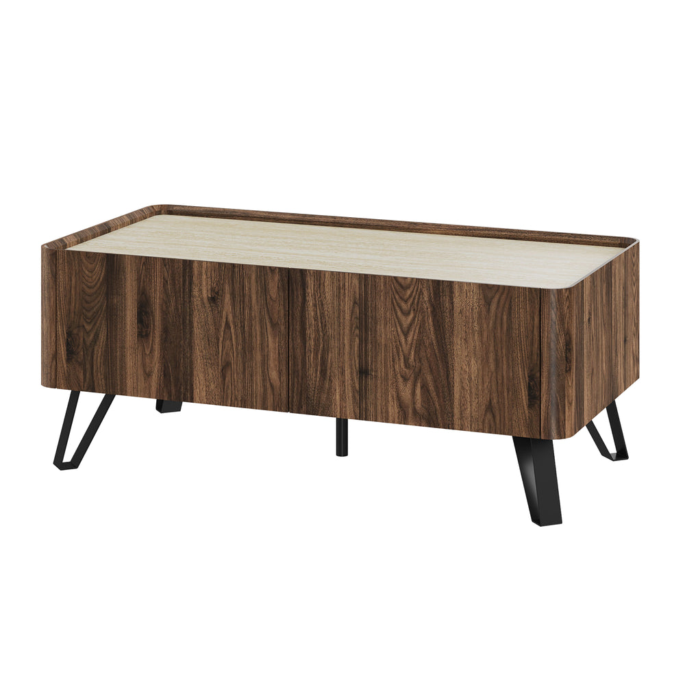 Salontafel Trorlon 100x50x40 cm Notenoptiek/Travertijn [en.casa]