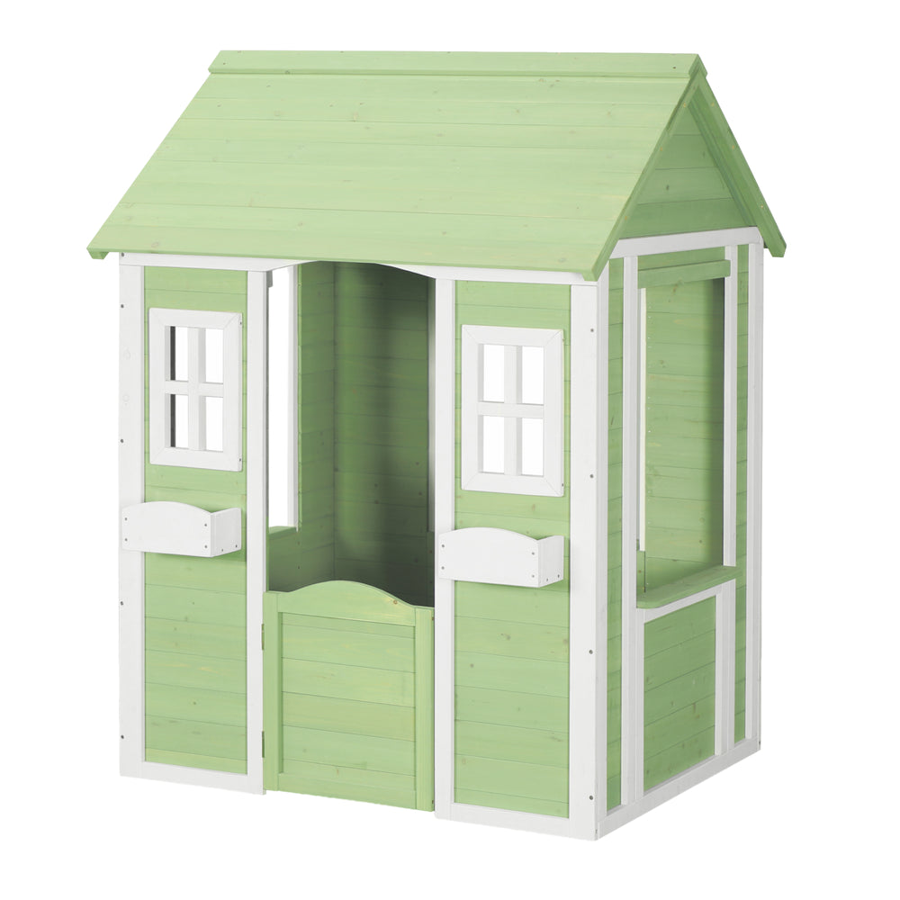 Kinderspeelhuis Kuoldsvin Dennenhout 144x102x90 cm Groen/Wit [en.casa]