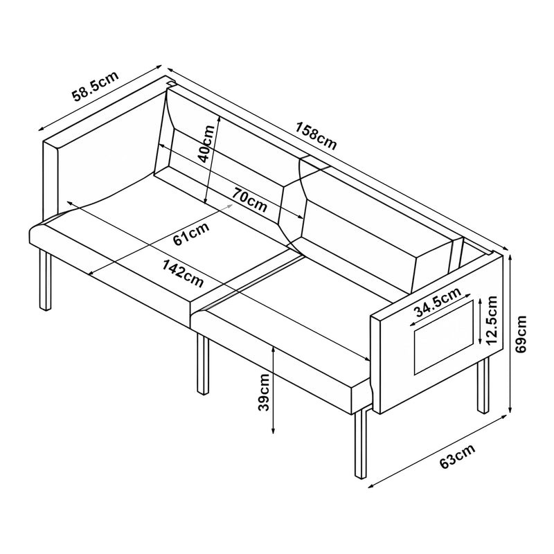 Maatschets 2-zitsbank Kamar 158x79x63 cm [en.casa]