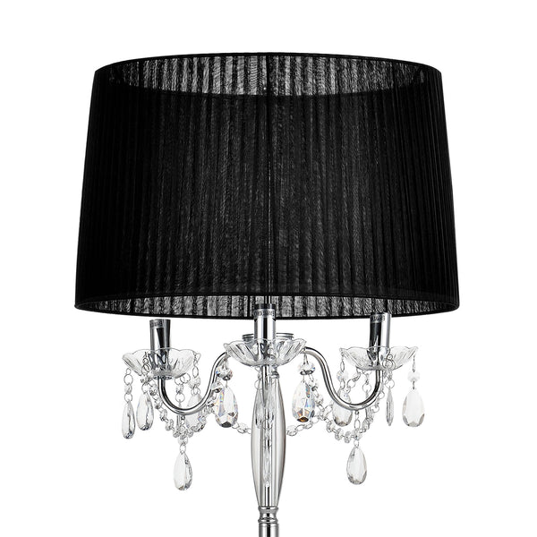 Staande lamp Edele met kristallen 165 cm 3xE14 zwart chroom