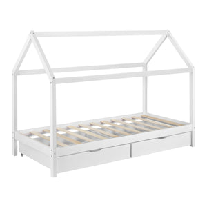 Kinderbed met 2 lades en matras huisbed 200x90 cm wit