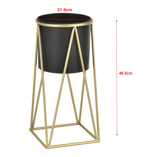 Bloempot op standaard set van 2 zwart en messing
