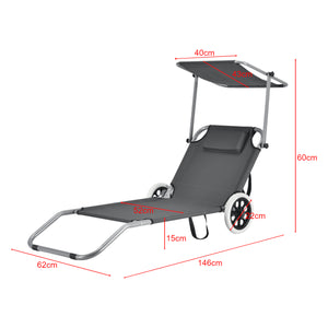 Inklapbare ligbed met luifel en wielen set van 2 donkergrijs