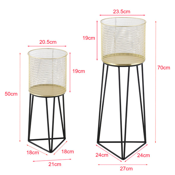 Bloempot op standaard Menen set van 2 zwart en goud