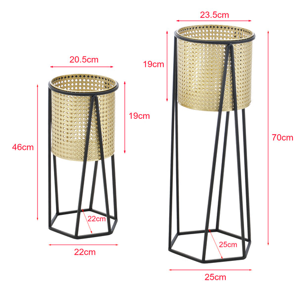 Bloempot op standaard Musson set van 2 zwart en goud