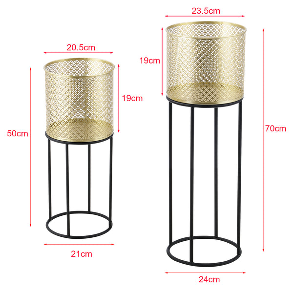 Bloempot op standaard Messancy set van 2 zwart en goud