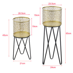 Bloempot op standaard Marchin set van 2 zwart en goud