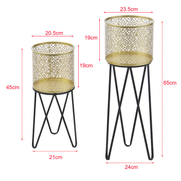 Bloempot op standaard Marchin set van 2 zwart en goud