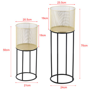 Bloempot op standaard Manhay set van 2 zwart en goud