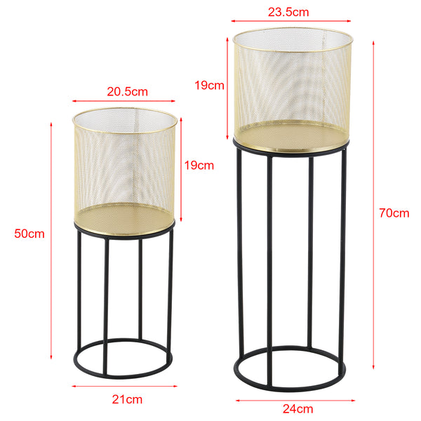 Bloempot op standaard Manhay set van 2 zwart en goud