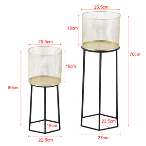 Bloempot op standaard Merelbeke set van 2 zwart en goud