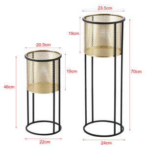 Bloempot op standaard Malmedy set van 2 zwart en goud