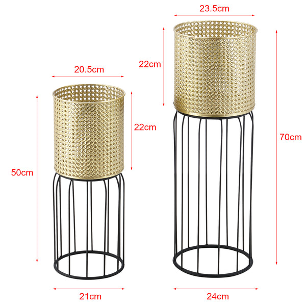 Bloempot op standaard Maasei set van 2 zwart en goud