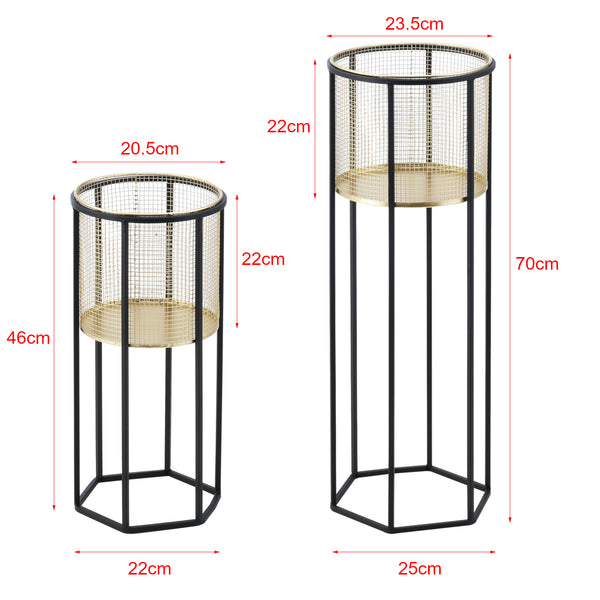 Bloempot op standaard Malgedem set van 2 zwart en goud
