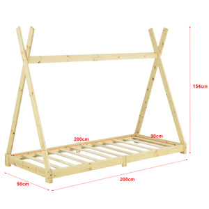 Kinderbed Tipi Hori grenen met bedbodem en matras 90x200 cm - 3 varianten