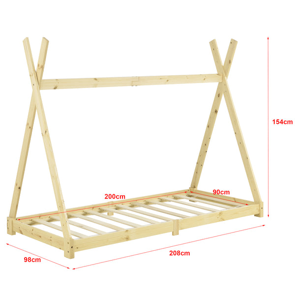 Kinderbed Tipi Hori grenen met bedbodem en matras 90x200 cm - 3 varianten