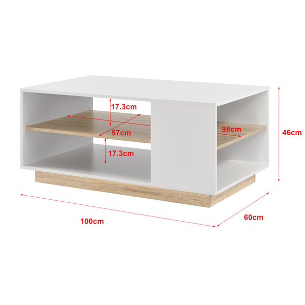Salontafel Trelleborg 100x60x46 cm wit en eikenkleurig