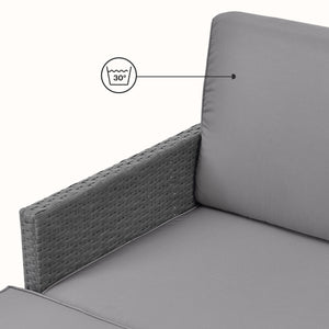 Tuinset rattan 3-delig tafel en 3-zitsbank donkergrijs lichtgrijs