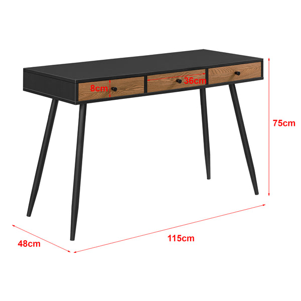 Bureau Tumba met lades 115x48x75 cm houtkleurig en zwart
