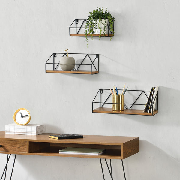 Wandrek Kolding set van 3 zwart en houtkleurig