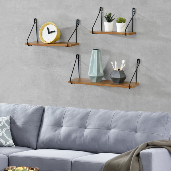 Wandrek Randers set van 3 zwart en houtkleurig