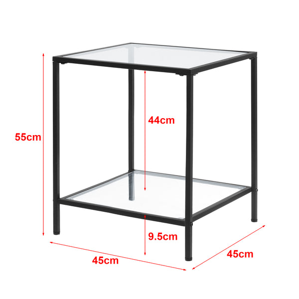 Bijzettafel Norrtälje met plank glas 55x45x45 cm zwart