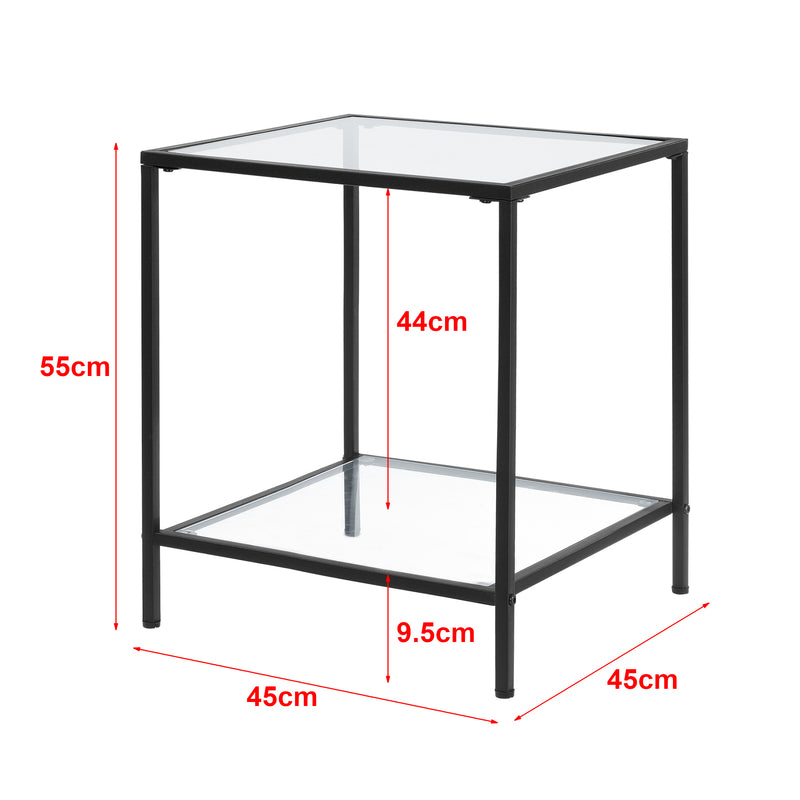 Maatschets Bijzettafel Norrtälje met plank glas 55x45x45 cm zwart