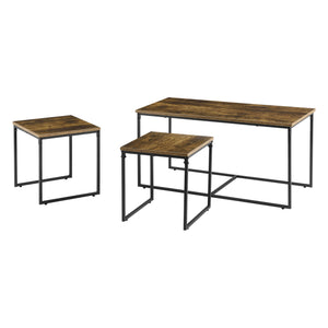 [en.casa] Salontafel Haparanda set van 3 zwart en houtkleurig