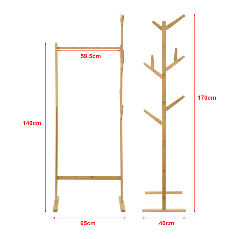 Maatschets [en.casa] Bamboe kledingrek Nordreisa met kapstok 65x40x170 cm