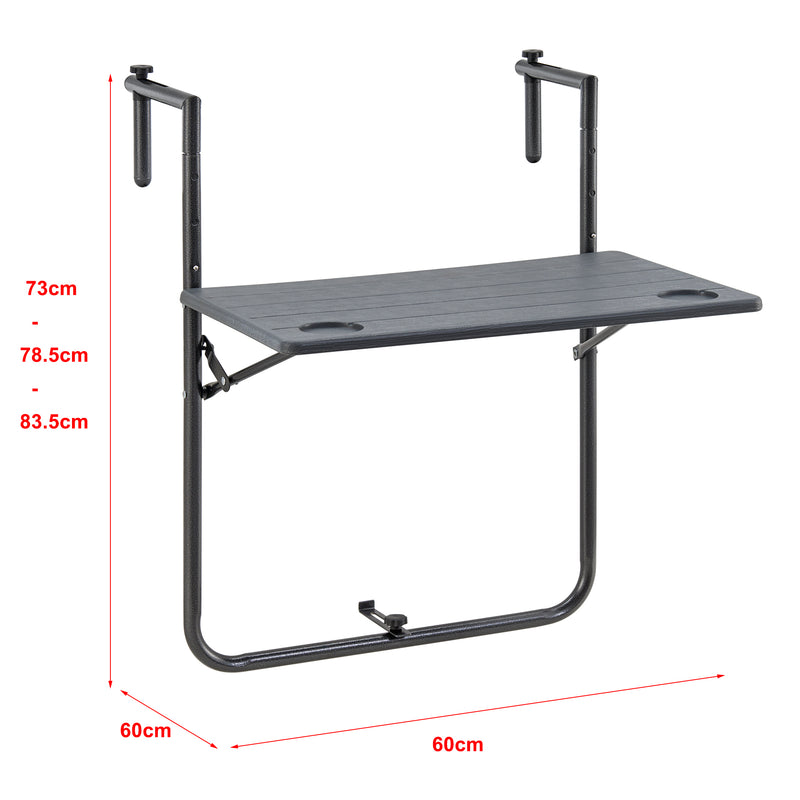 Maatschets [en.casa] Balkontafel Badolato inklapbaar 83,5x60x60 cm donkergrijs