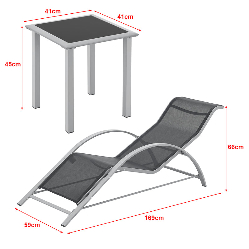 Maatschets Tuinset Binetto 3-delig loungeset 2 ligbedden met tafel grijs en zwart [en.casa]