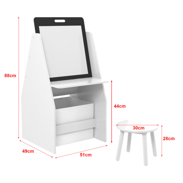 Kindertafel Ferrol met kruk en whiteboard 88x51x49 cm wit