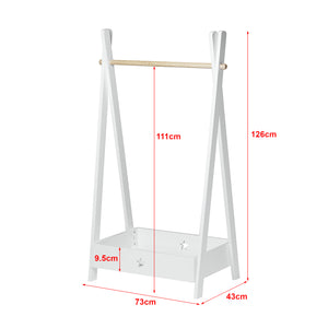 [en.casa] Kinder kledingrek Laxe 126x73x43 cm wit en houtkleurig