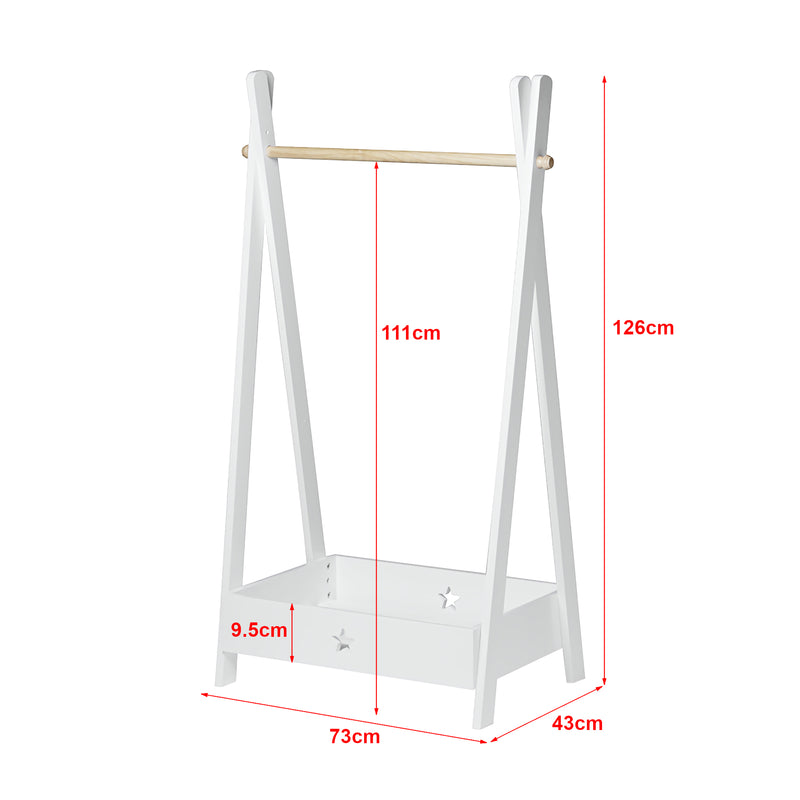 Maatschets [en.casa] Kinder kledingrek Laxe 126x73x43 cm wit en houtkleurig