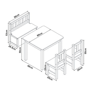 [en.casa] Kindertafel Lousame met 2 stoelen en 1 bank hout en wit