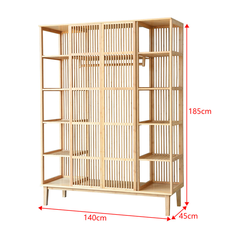 Maatschets [en.casa] Kledingkast Hudiksvall bamboe 185x140x45 cm open kast